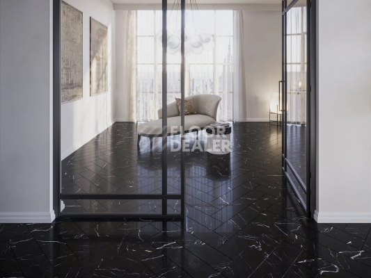 Кварцвиниловые полы AW Invictus Maximus Herringbone Black Marble Noir фото 2 | FLOORDEALER