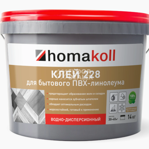 Сопутствующие материалы Homakoll 228 для бытового линолеума Homakoll 228 7 кг. Клей для бытового линолеума, водно-дисперсионный фото 1 | FLOORDEALER