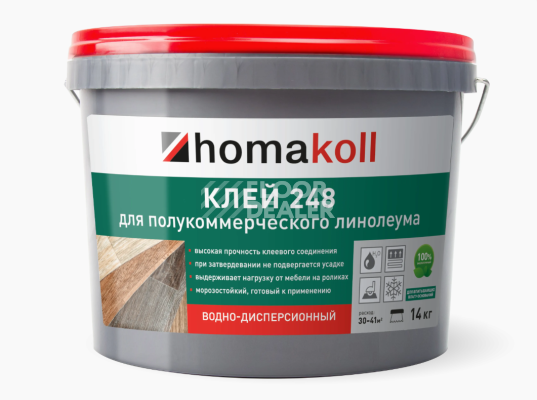 Сопутствующие материалы Homakoll 248 для полукоммерческого линолеума Homakoll 248 14 кг. Клей для полукоммерческого линолеума, водно-дисперсионный фото 1 | FLOORDEALER