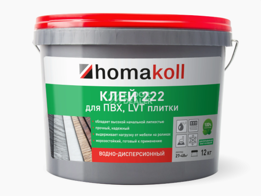 Сопутствующие материалы Homakoll 222 Клей для ПВХ, LVT плитки водно-дисперсионный Homakoll 222 12 кг. Клей для ПВХ  LVT плитки водно-дисперсионный фото 1 | FLOORDEALER