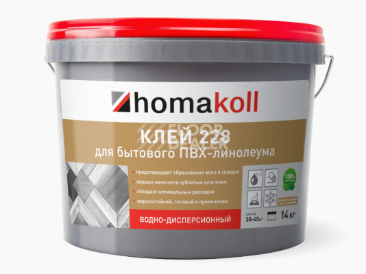 Сопутствующие материалы Homakoll 228 для бытового линолеума Homakoll 228 14 кг. Клей для бытового линолеума, водно-дисперсионный фото 1 | FLOORDEALER