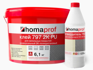 Сопутствующие материалы Homaprof 797 2K PU  Универсальный двухкомпонентный полиуретановый клей для напольных покрытий Homaprof 797 2K PU  (12,17+1,83 кг) Универсальный двухкомпонентный полиуретановый клей для напольных покрытий фото 1 | FLOORDEALER