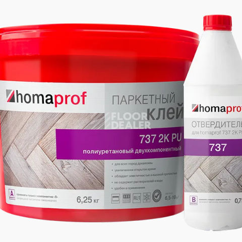 Сопутствующие материалы Homaprof 737 2K PU для паркета Homaprof 737 2K PU 7 кг. (А+В) Клей для паркета, 2K полиуретановый фото 1 | FLOORDEALER